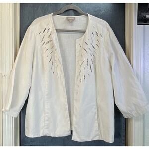Chico's Womens 3 (U.S. XL) White Open Cardigan Linen Blend Summer Lagen Hobo